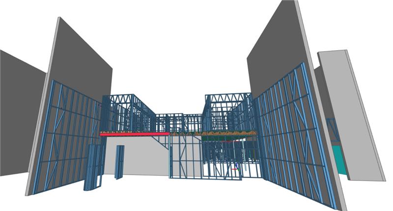 3D detailing render of a light gauge steel wall frame
