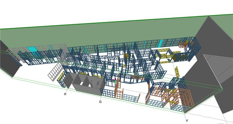 3D render of a steel roof truss detailing model